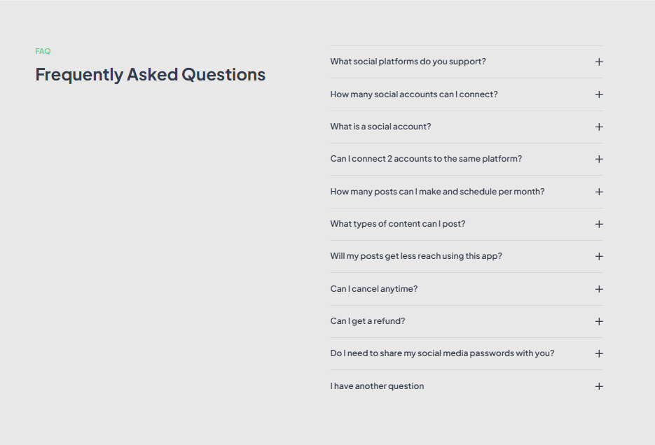 Example of a FAQ section