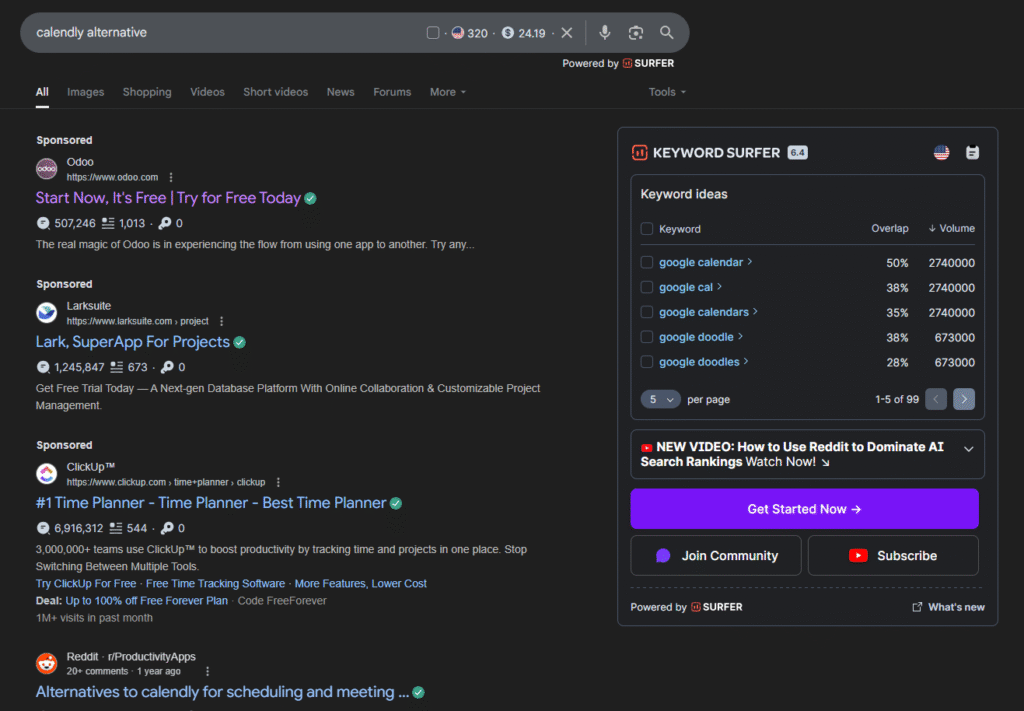 Image of a Google search result (calendly alternative)