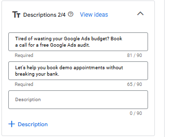 Writing the Google Search Ad Descriptions